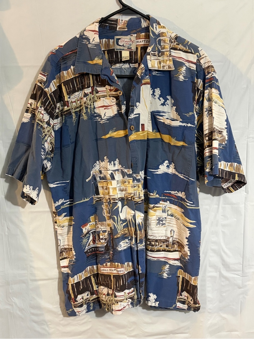 Blue Nautical Print Short-Sleeve Button-Down Shirt - Classic Crafts